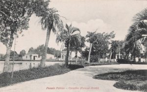 Curitiba - Postal em preto e branco que mostra uma das vias de passeio do Passeio Público, no início do século XX. Postal da Coleção Julia Wanderley. Acervo: Instituto Histórico e Geográfico do Paraná / Diretoria de Patrimônio Histórico, Artístico e Cultural / Fundação Cultural de Curitiba.